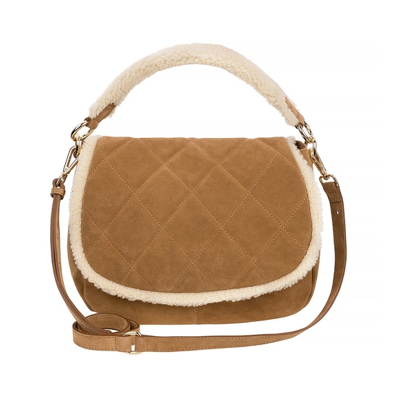 Quilted Suede Crossbody with Shearling Trim - Handmade by Claudia Firenze - Picture 1 of 3